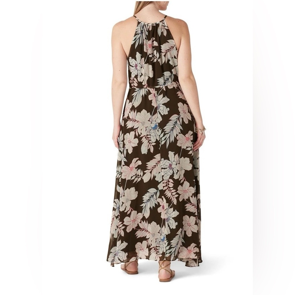 NEW Sanctuary L Big Flirt Olive  Floral Chiffon Tropic Punch Halter Maxi Dress